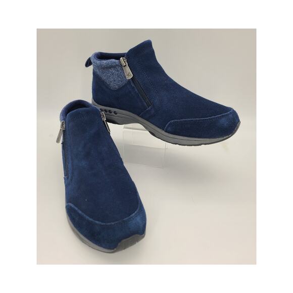 Easy Spirit Women 8.5M TShuffle Blue Suede Ankle Bootie 2-Zip Closure Flat Shoe - Picture 2 of 7